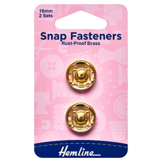 Hemline Gold Sew-On Snap Fasteners 18mm 2 Pack