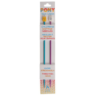 Pony Children's Aluminum Coloured Single-Ended Knitting Pins 18cm Range