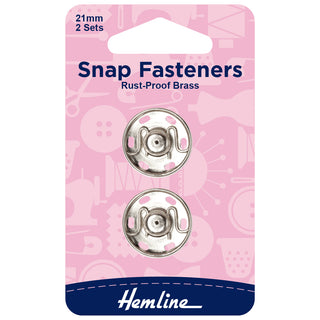 Hemline Nickel Sew-On Snap Fasteners 21mm 2 Pack
