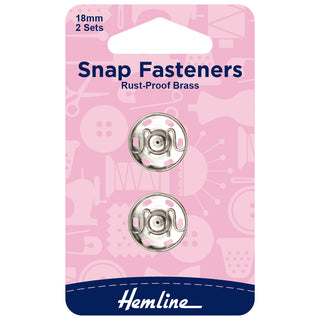 Hemline Nickel Sew-On Snap Fasteners 18mm 2 Pack