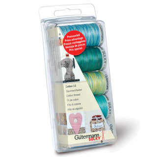 Gutermann Machine Embroidery Cotton No.12 Thread Set 5 x 200m Aqua