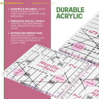 Needle and Bear 8" x 12" Non-Slip Acrylic Quilting Ruler