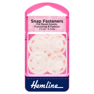Hemline Plastic Sew On Snap Fasteners Clear 21mm