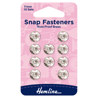 Hemline Nickel Sew-On Snap Fasteners 11mm 10 Pack
