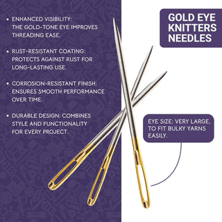 The Quilted Bear Gold Eye Knitters Sewing Needles with Wooden Case (Assorted Sizes)