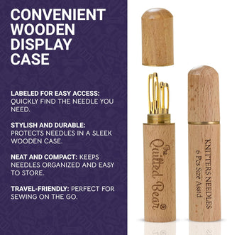 The Quilted Bear Gold Eye Knitters Sewing Needles with Wooden Case (Assorted Sizes)