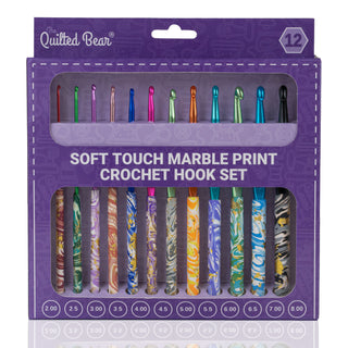 The Quilted Bear 12 Piece Ergonomic Crochet Hook Set -  2mm-8mm (Marble Print)