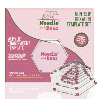 Needle and Bear Hexagon Quilting Templates - Set of 8 (3/4 inch - 3 inches)