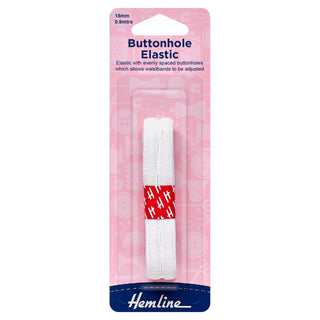 Hemline White Button Hole Elastic 0.9m x 15mm