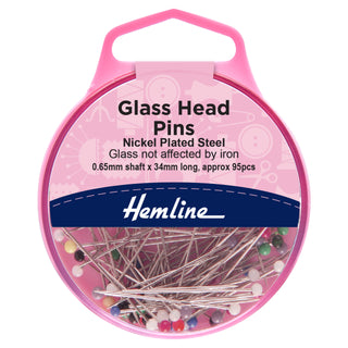 Hemline 34mm Nickel Glass Headed Pins