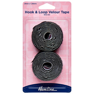 Hemline Black Hook and Loop Tape Sew On 1.25m x 20mm