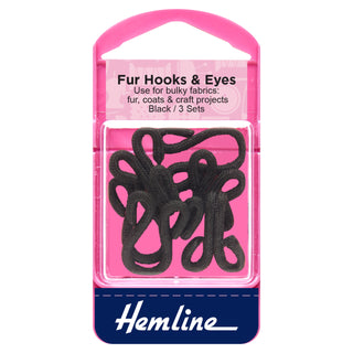Hemline Black Fur Hooks and Eyes Size 3