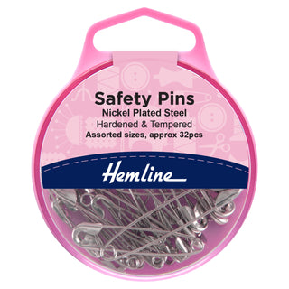 Hemline Assorted Nickel Hardened and Tempered Safety Pins 32 Pack