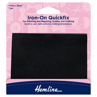 Hemline Black Quickfix Iron-On Cotton Patches 11cm x 25cm