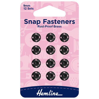 Hemline Black Sew-On Snap Fasteners 9mm 12 Pack