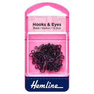 Hemline Rust Proof Black Hooks and Eyes Size 2