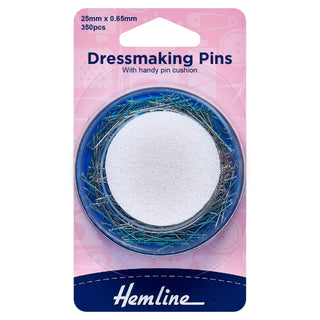 Hemline Hardened and Polished Dressmakers Pins and Foam Pin Cushion