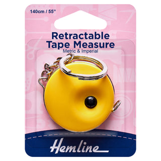Hemline Retractable Tape Measure with Key Ring 140cm