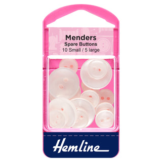 Hemline White Mender Buttons 15 Pieces