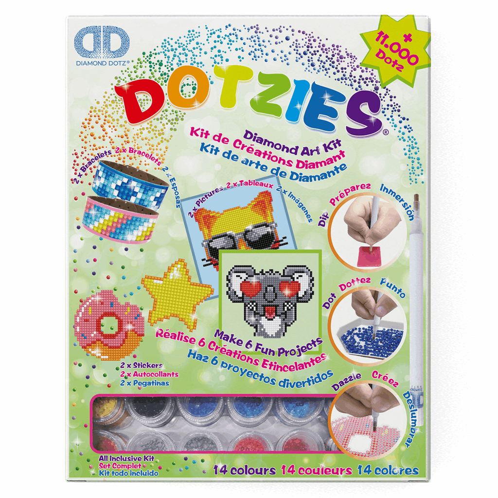 DIAMOND DOTZ Pracht Kit Creativo Diamond Painting Per Bambini 8+ - Crea 2 Bracciali, 2 Immagini E 2 Adesivi