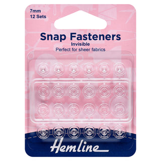 Hemline Clear (Invisible) Sew-On Snap Fasteners 7mm - 12 Pack