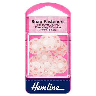 Hemline Clear Sew-On Plastic Snap Fasteners 15mm - 6 Pack