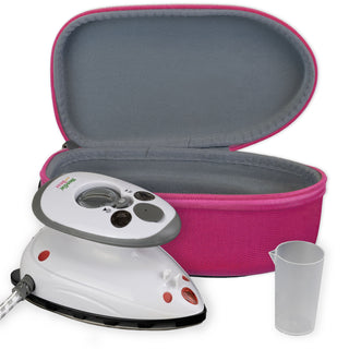 Needle and Bear Mini Steam Iron with Hard Travel Case (Pink Case)