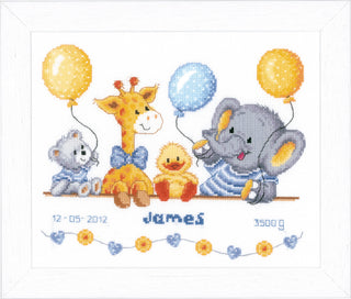 Vervaco Animal Cheer Birth Record Counted Cross Stitch Kit