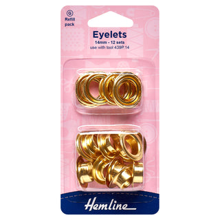 Hemline Gold/Brass 14mm Eyelets Refill Pack
