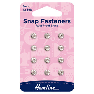 Hemline Nickel Sew-On Snap Fasteners 6mm 12 Pack