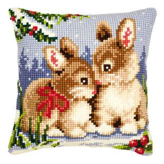 Vervaco Winter Scene Bunnies Cushion Cross Stitch Kit