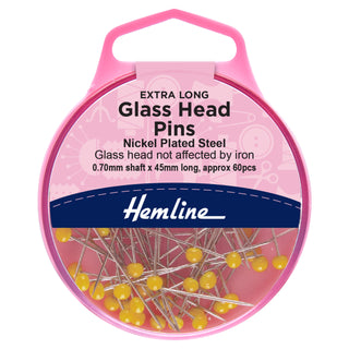 Hemline 45mm Nickel Glass Headed Pins