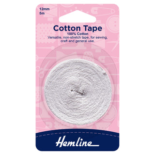 Hemline White 100% Cotton Non Stretch Tape 5m x 12mm