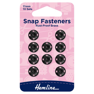 Hemline Black Sew-On Snap Fasteners 11mm 10 Pack