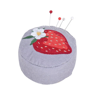 Hobby Gift Pincushion: Wrist Strap: Embroidered: Strawberry Greenhouse