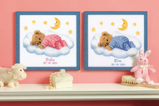 Vervaco Teddy on Clouds Birth Record Counted Cross Stitch Kit