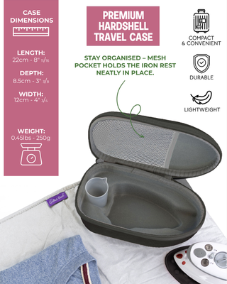 Needle and Bear - Premium Mini Steam Iron with Hardshell Travel Case & Iron Rest (Black Case)