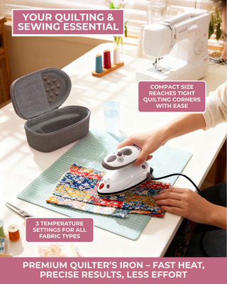 Needle and Bear - Premium Mini Steam Iron with Hardshell Travel Case & Iron Rest (Black Case)