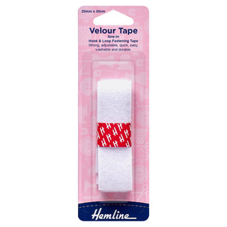 Hemline White Hook and Loop Tape Sew On 30cm x 25mm