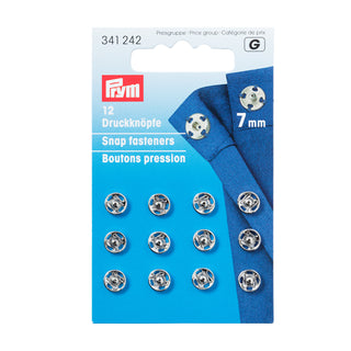Prym Silver Sew-On Snap Fasteners 7mm - 12 Pieces