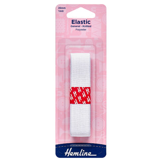 Hemline General Purpose White Polyester Soft Stretch Knitted Elastic 1m x 20mm