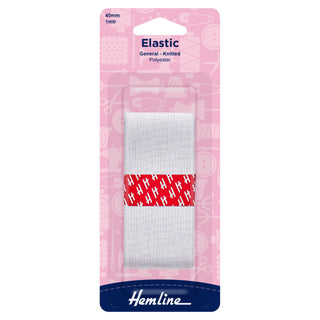 Hemline General Purpose White Polyester Soft Stretch Knitted Elastic 1m x 40mm