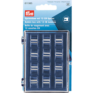 Prym Bobbin Box with 12 Metal Sewing Machine Bobbins 3cm x 7cm x 9cm