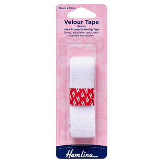 Hemline White Hook and Loop Tape Sew On 30cm x 25mm