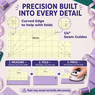 The Quilted Bear 220°C Heat Resistant Hot Ironing Ruler - 4" x 14" - New & Improved