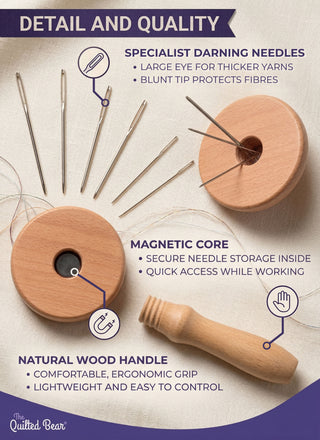 The Quilted Bear Magnetic Mushroom Darner and Needles