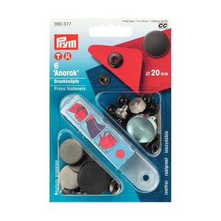 Prym Matte Black Non-Sew Press Fastener ''Anorak" 20mm - 6 Pieces