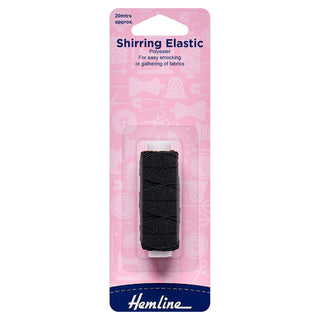 Hemline Black Polyester Shirring Elastic 20m x 0.75mm