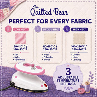 The Quilted Bear Premium Mini Steam Iron with Hardshell Travel Case & Iron Rest - US Plug (Pink Case)
