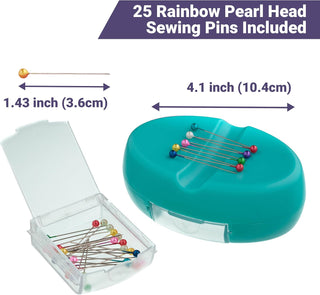 The Quilted Bear Magnetic Pin Dish with 25 Sewing Pins (Turquoise)